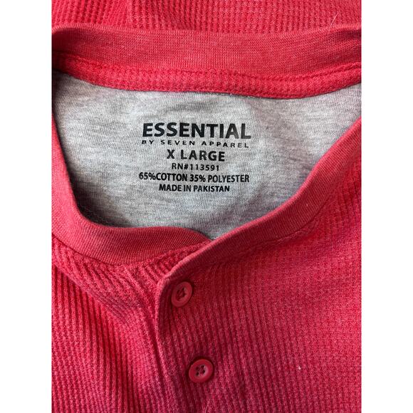 Essential by Seven Apparel Mens Long Sleeve Waffle Knit Thermal Henley, Red - Picture 7 of 10